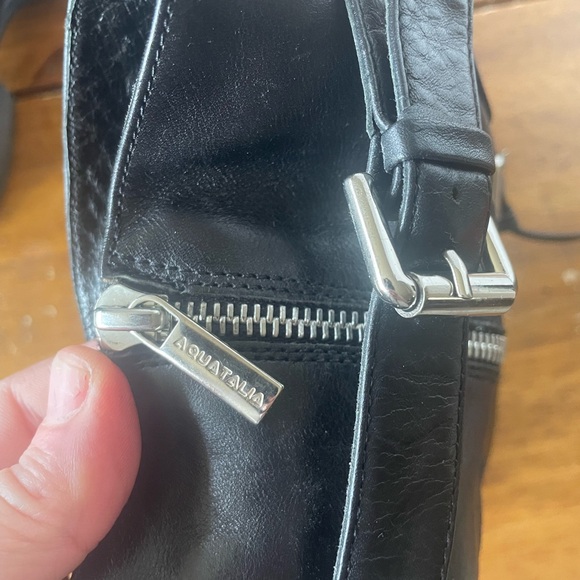 Aquatalia Women's Black Leather Buckles Combat Biker Moto Boots Italy Size 10 - Picture 7 of 8